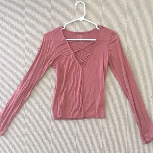 RUSTY PINK LONG SLEEVE WITH CRISSCROSS DESIGN